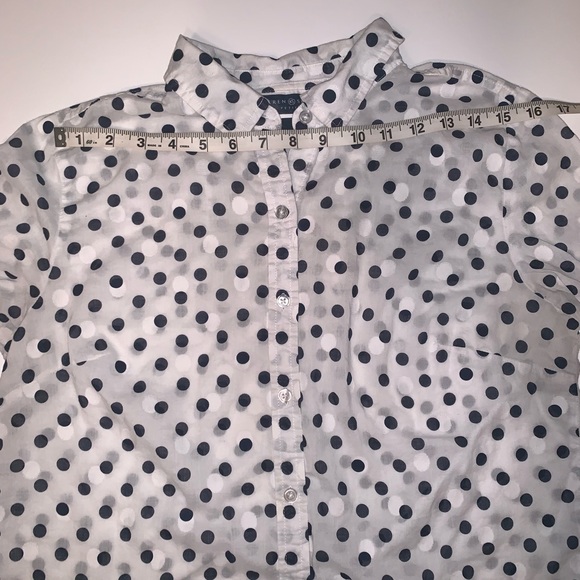 Karen Scott | White & Blue Polka Dot Button Down - Picture 6 of 8